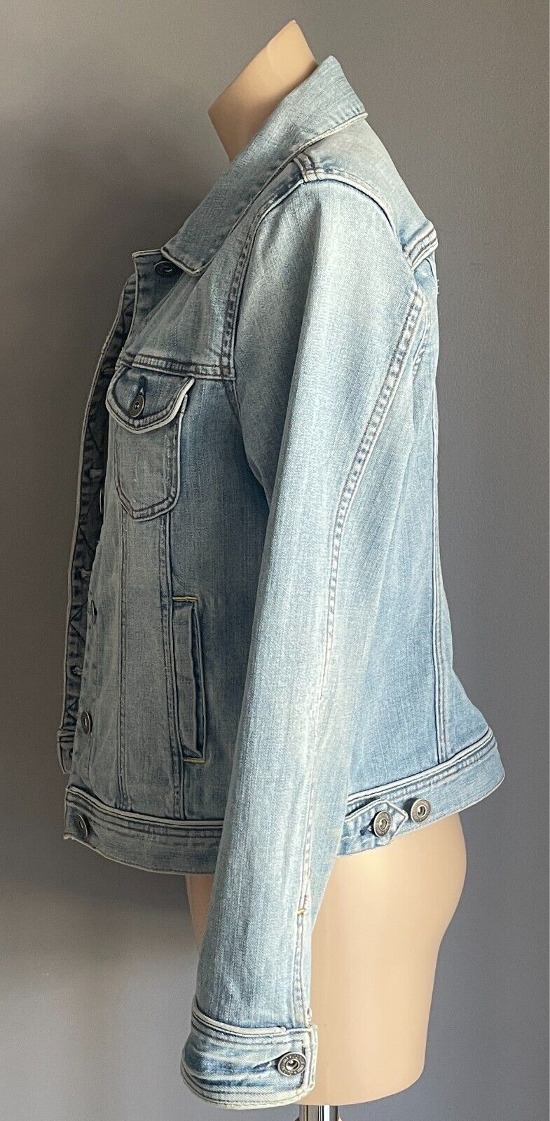 JAG Faded Denim Jacket Size 12 Classic Cut Long Sleeves Distressed Mens