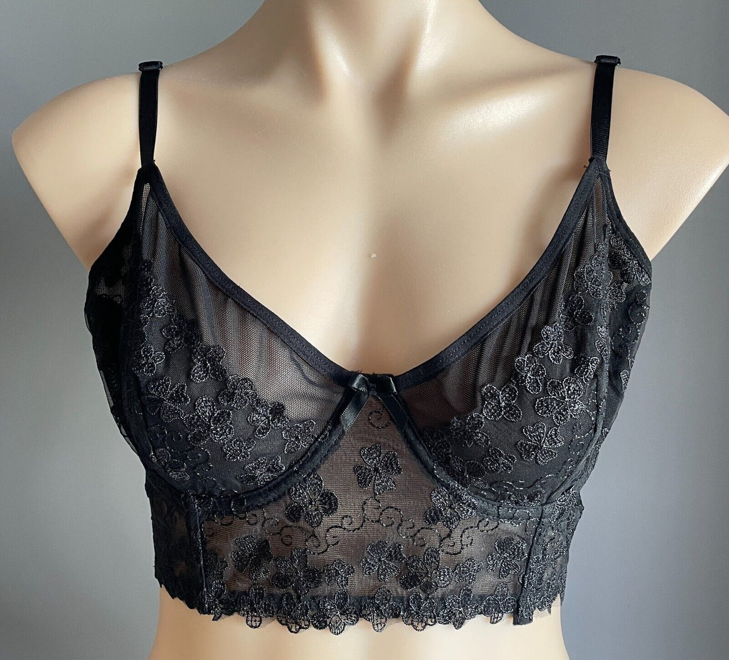HELLO PEACHIEE Clover Black Bralette Size 12C Underwire Adjustable Longline NEW