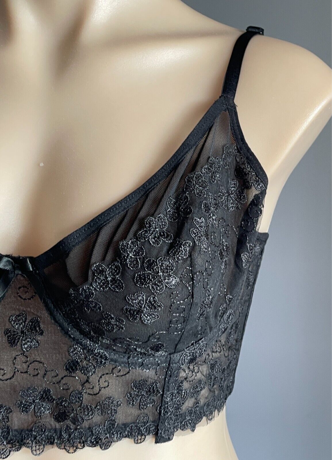 HELLO PEACHIEE Clover Black Bralette Size 12C Underwire Adjustable Longline NEW