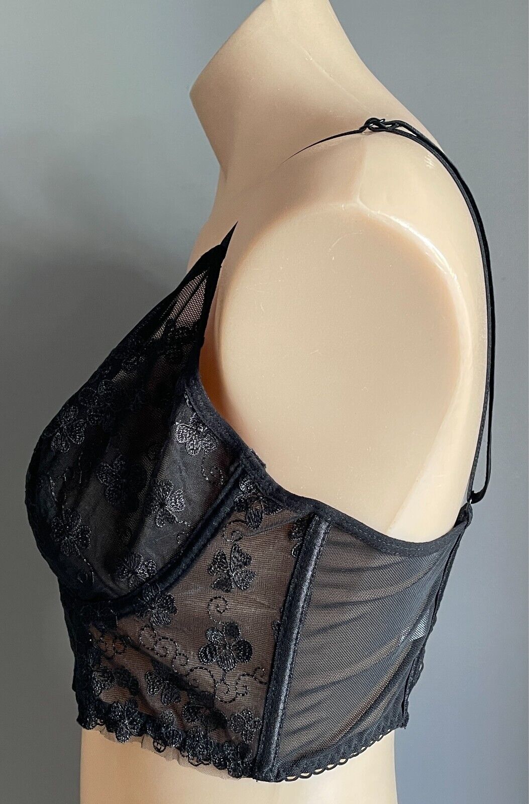 HELLO PEACHIEE Clover Black Bralette Size 12C Underwire Adjustable Longline NEW