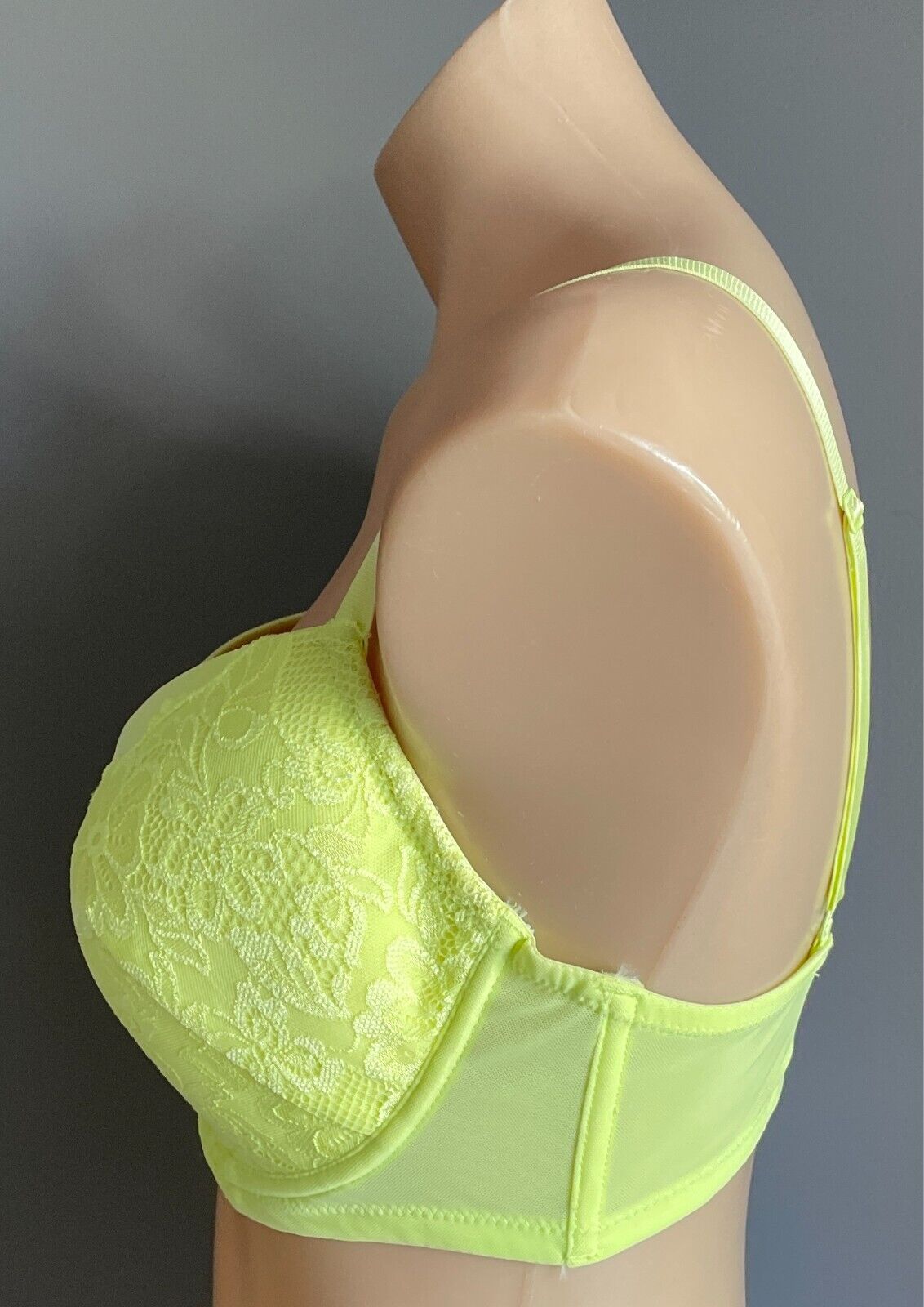 KAYSER "Brazilian" Bra Neon Yellow Lace Trim 12DD Underwire Adjustable