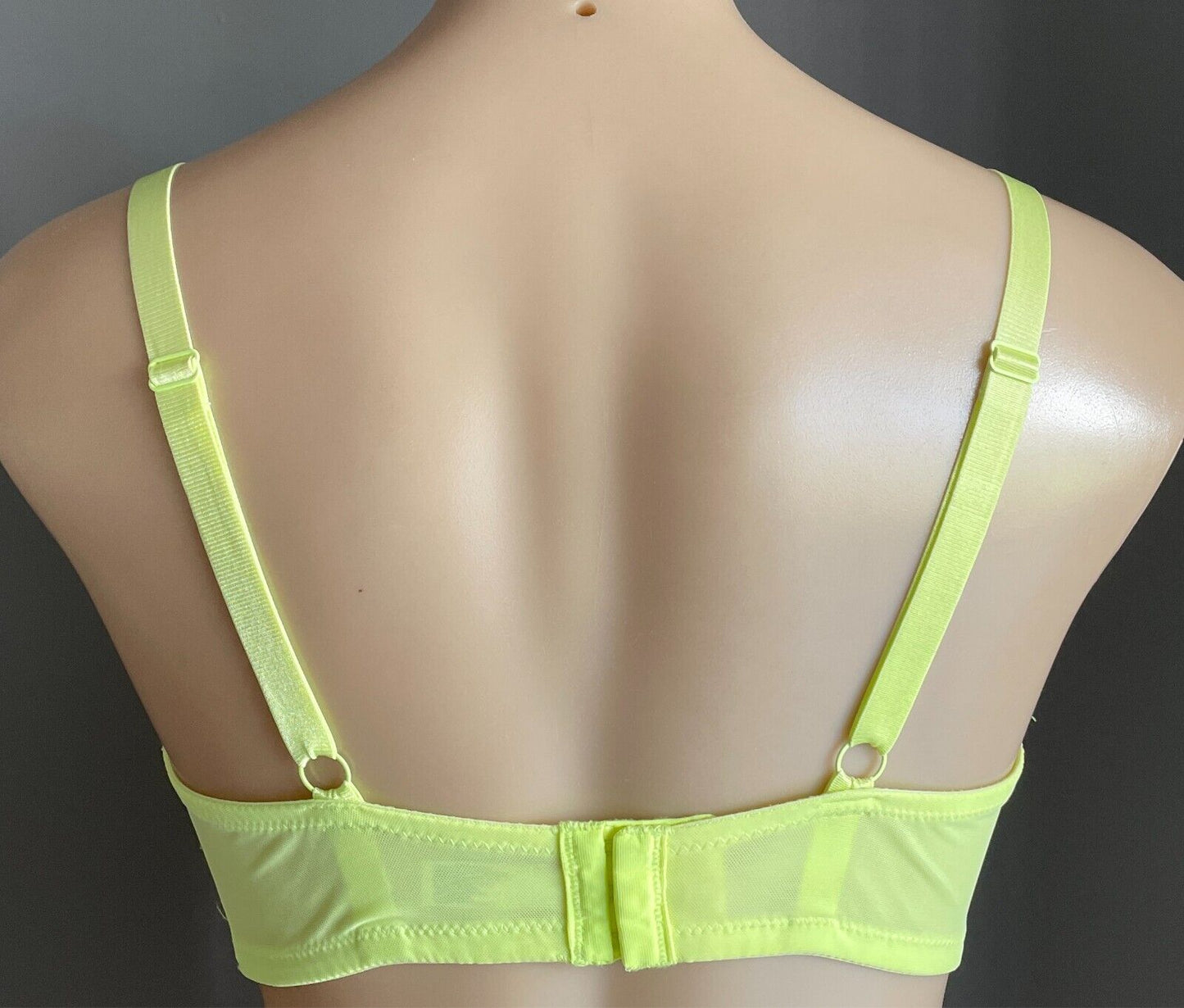 KAYSER "Brazilian" Bra Neon Yellow Lace Trim 12DD Underwire Adjustable