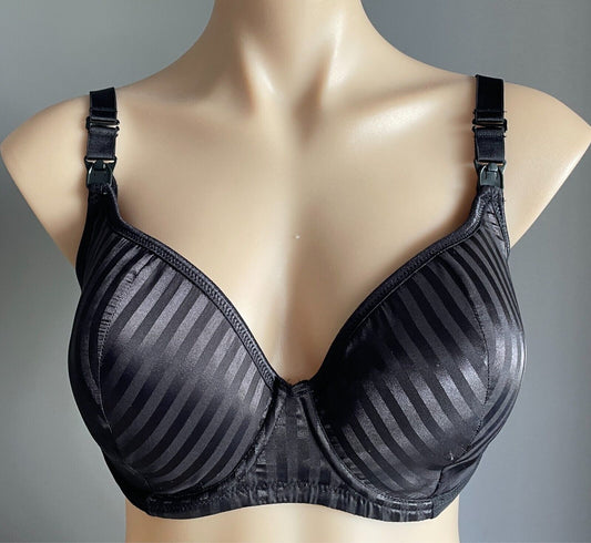 GAZONGAS Hot Mama Bra Black Maternity/Feeding Bra Size 12F Underwire Self Stripe