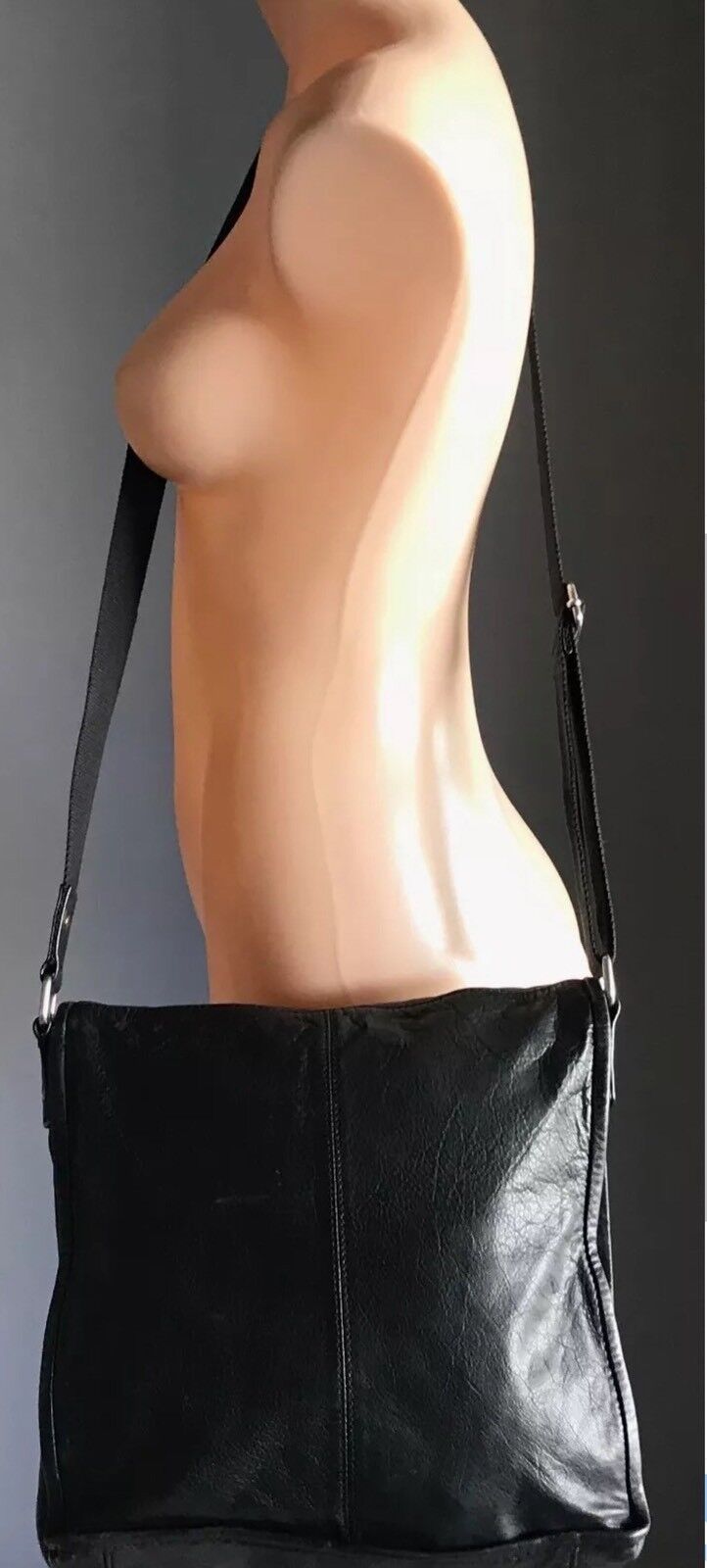 ENZO ROSSI Handbag Leather Cross Body Messenger Bag Black Grain Retro Gem NEW