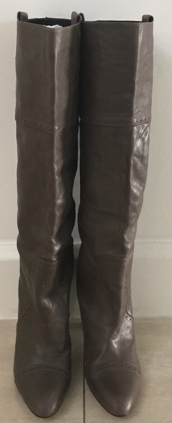 MOLLINI Long Knee High Boots Khaki Leather Winter Ladies Size 40 Pointy Toe