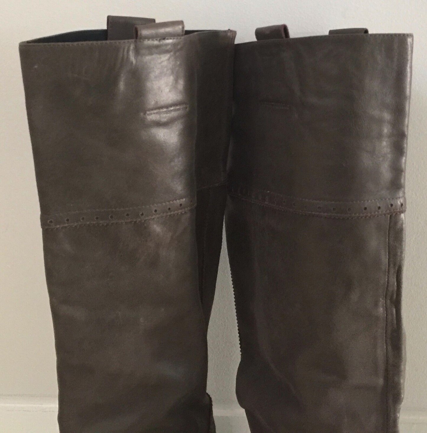MOLLINI Long Knee High Boots Khaki Leather Winter Ladies Size 40 Pointy Toe