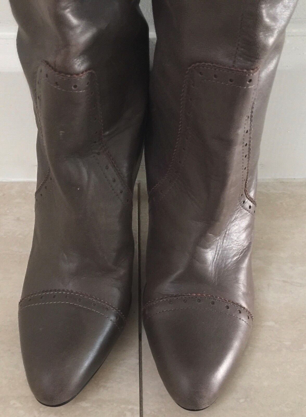 MOLLINI Long Knee High Boots Khaki Leather Winter Ladies Size 40 Pointy Toe
