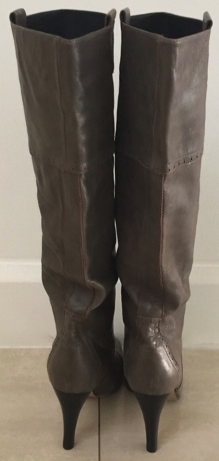 MOLLINI Long Knee High Boots Khaki Leather Winter Ladies Size 40 Pointy Toe