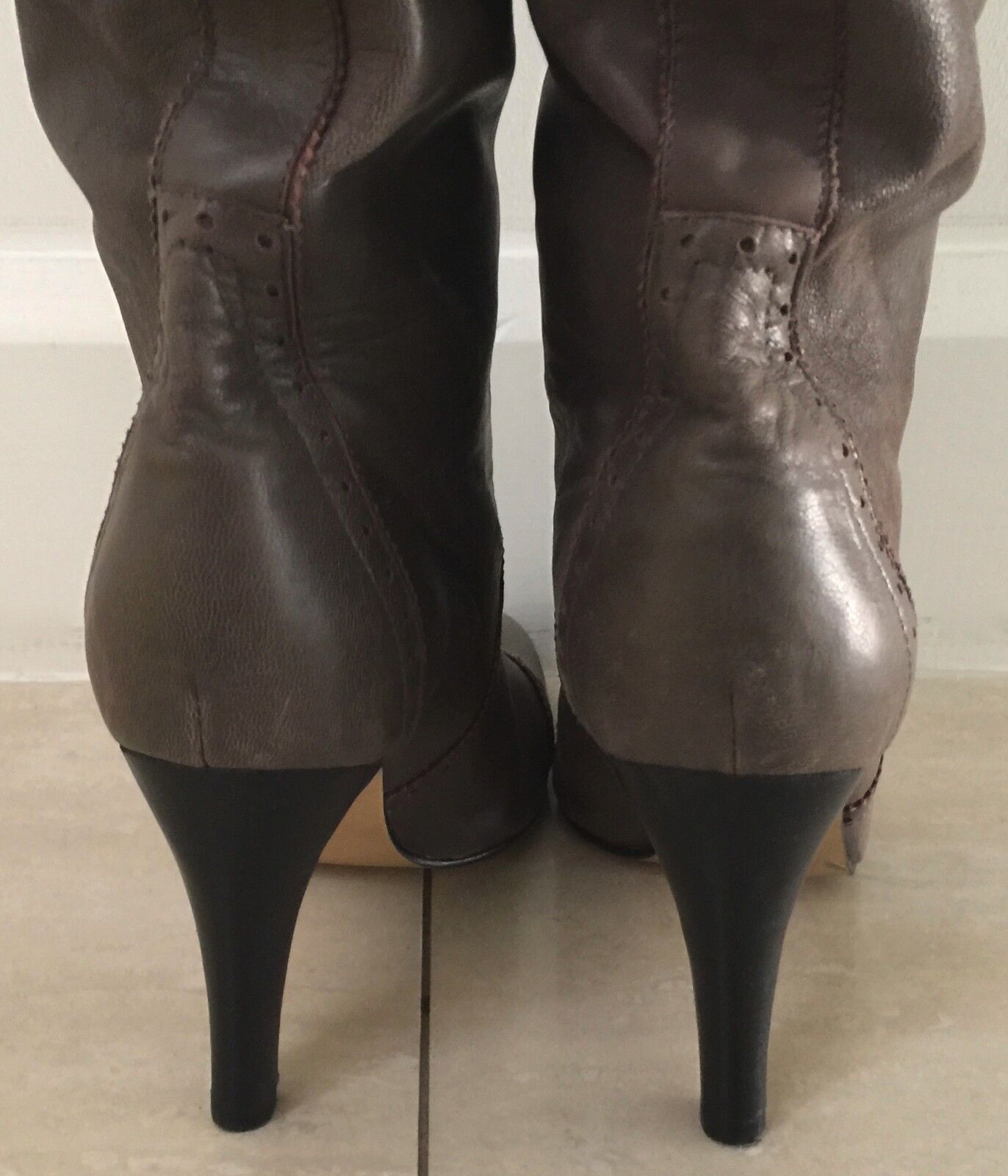 MOLLINI Long Knee High Boots Khaki Leather Winter Ladies Size 40 Pointy Toe