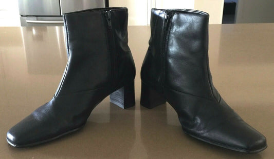 EASY STEPS "Mayday" Leather Ankle Boots Black Booties Ladies Size 5.5C