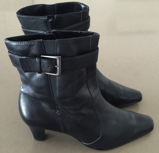 EASY STEPS "Eaton" Ankle Boots Shoes Ladies Size 7C Black Leather Booties