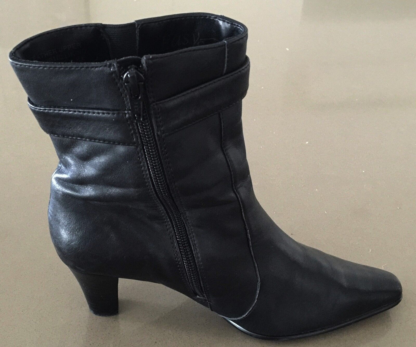 EASY STEPS "Eaton" Ankle Boots Shoes Ladies Size 7C Black Leather Booties