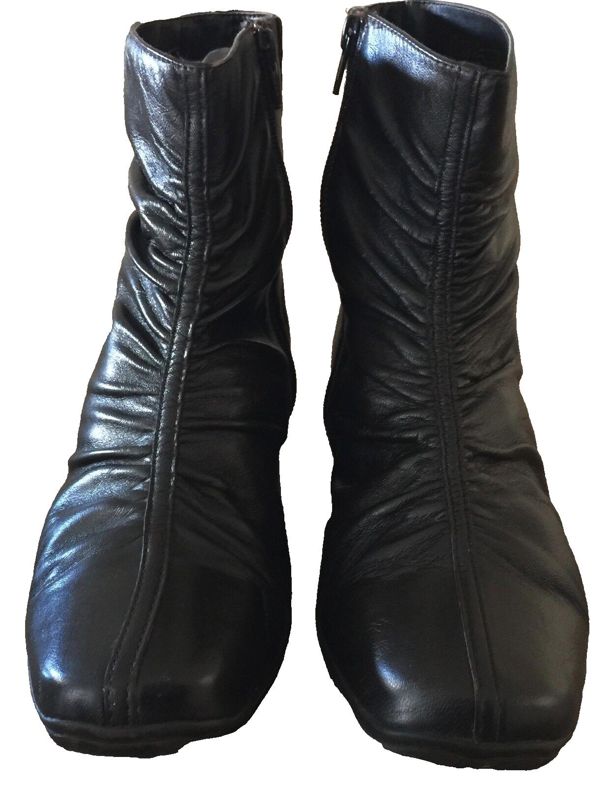 EASY STEPS Ankle Boots Dark Brown Leather "Chord" Gathered Booties Size 8.5C