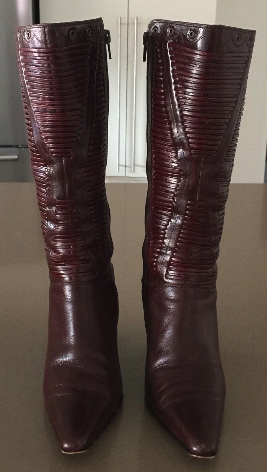 Leather High Boots Rich Dark Tan Pointy Toes 9cm Heel Boots Ladies Size 36.5