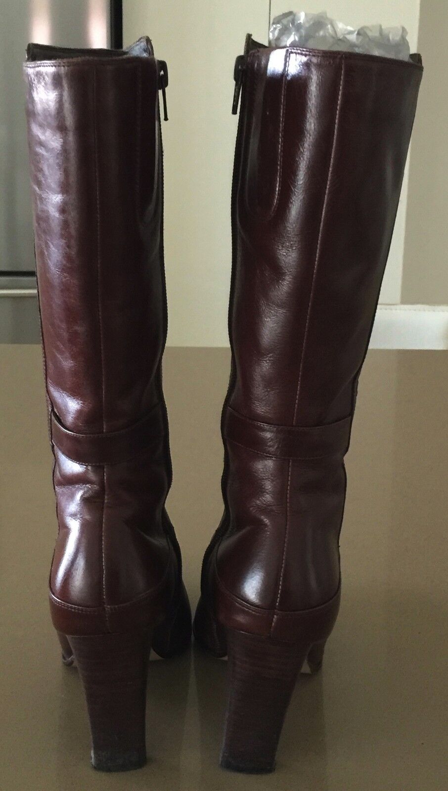 Leather High Boots Rich Dark Tan Pointy Toes 9cm Heel Boots Ladies Size 36.5