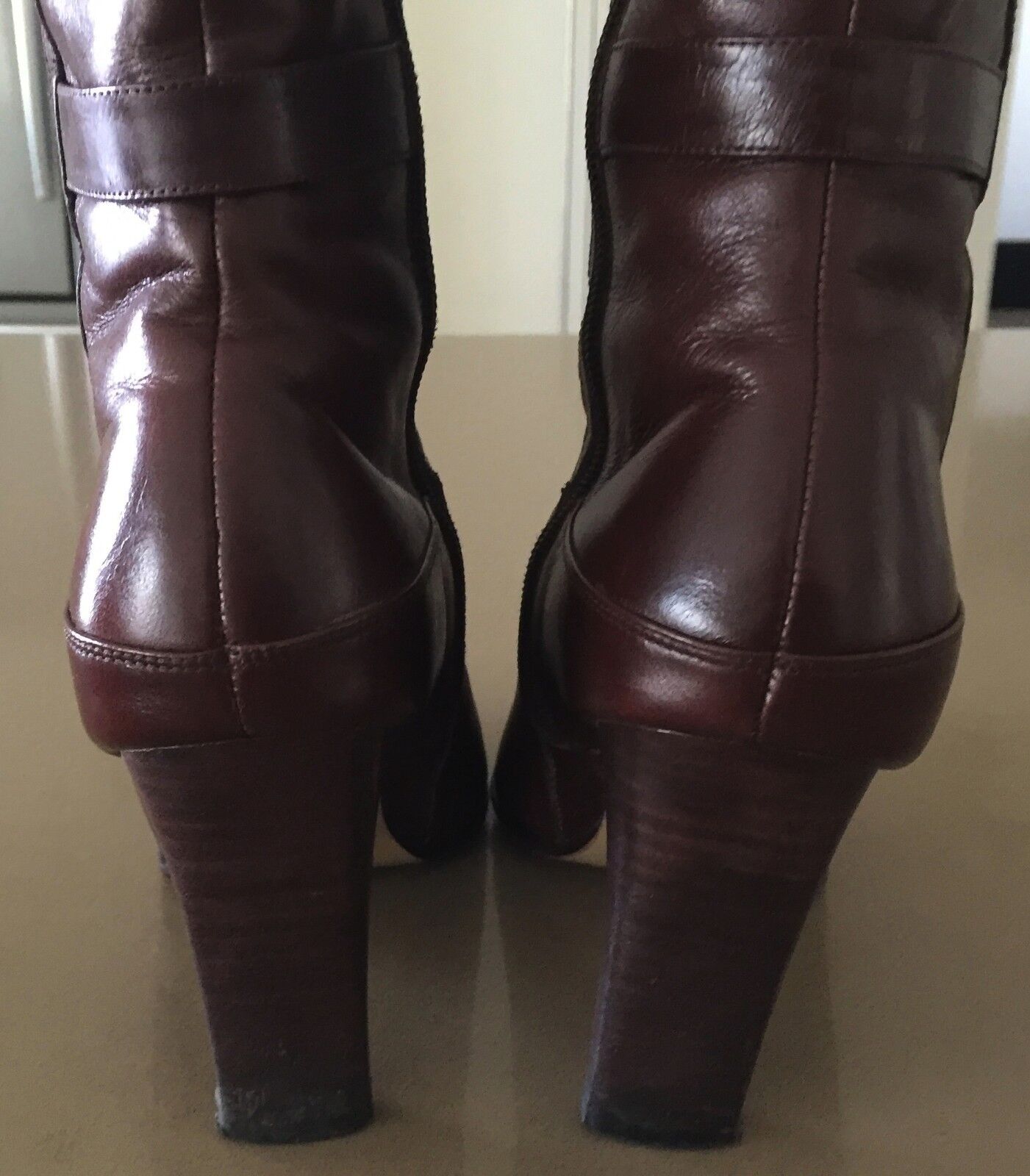 Leather High Boots Rich Dark Tan Pointy Toes 9cm Heel Boots Ladies Size 36.5