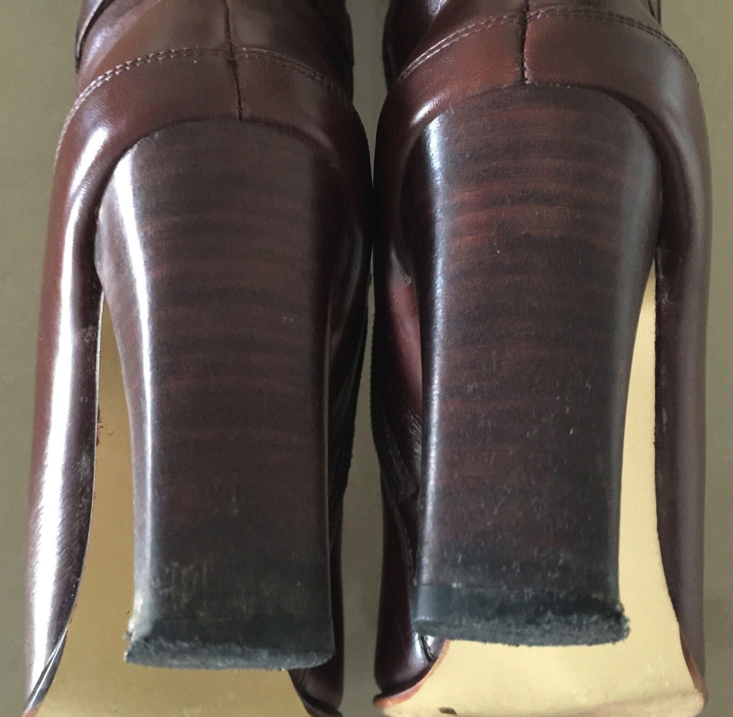 Leather High Boots Rich Dark Tan Pointy Toes 9cm Heel Boots Ladies Size 36.5