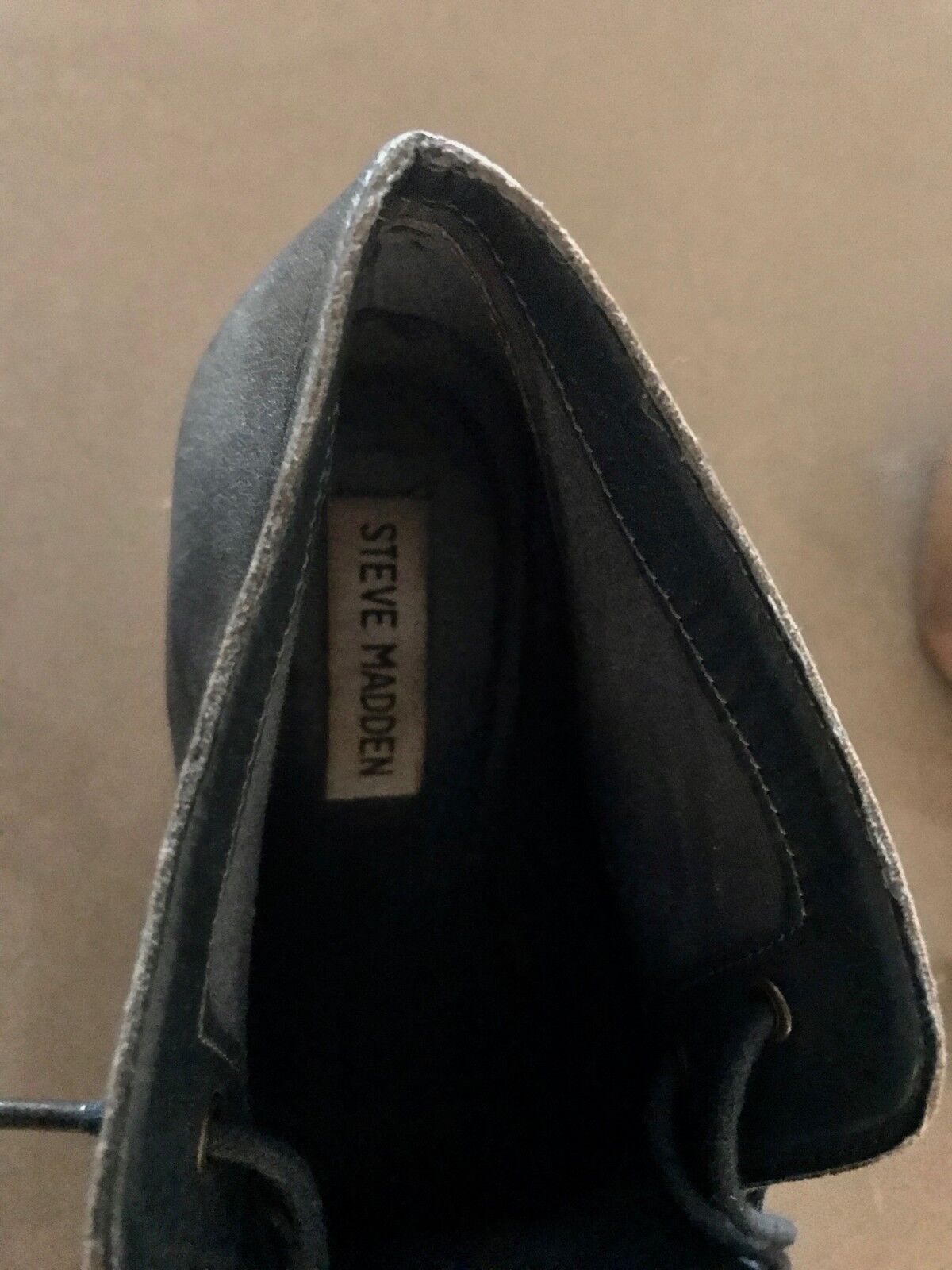 STEVE MADDEN "Crazie" Ankle Boots Blue Leather Almond Toe Platform Size 8.5M