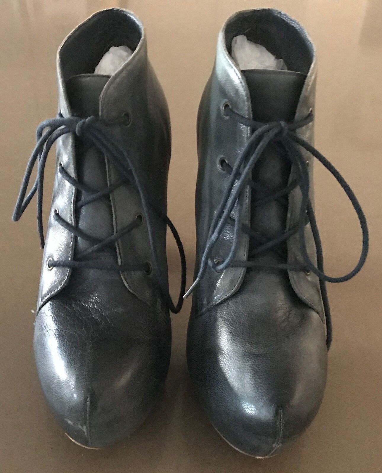 STEVE MADDEN "Crazie" Ankle Boots Blue Leather Almond Toe Platform Size 8.5M