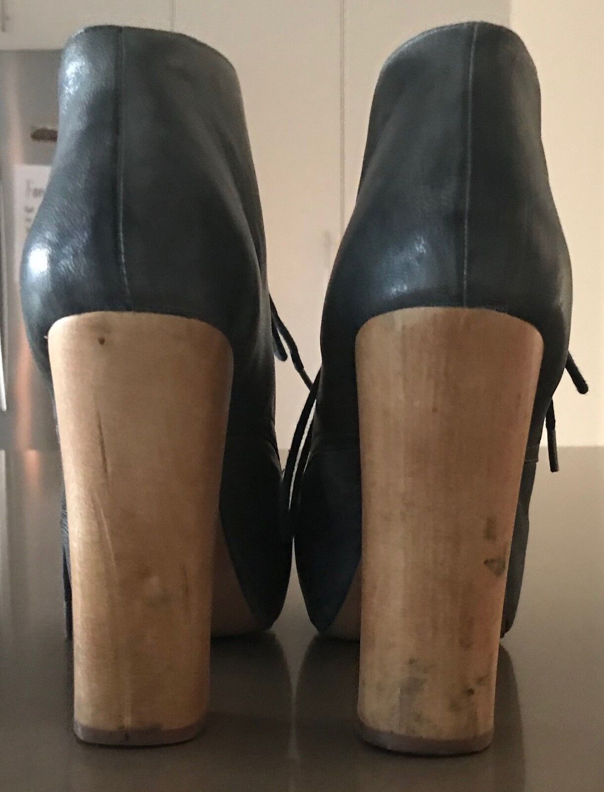 STEVE MADDEN "Crazie" Ankle Boots Blue Leather Almond Toe Platform Size 8.5M