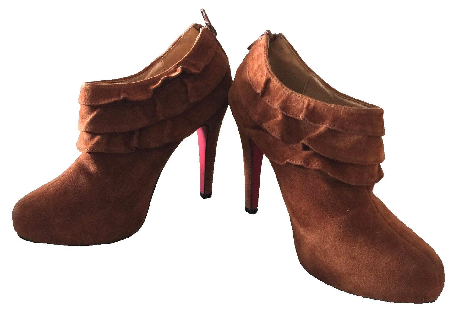 OKI Ankle Boots Tan Suede Look & Feel Stiletto Booties Ladies Size 35