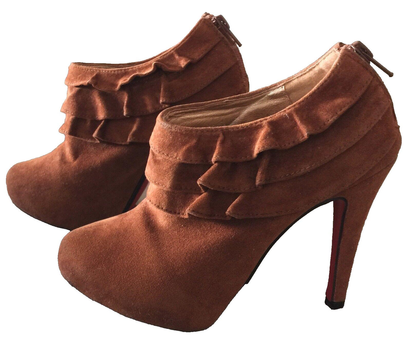 OKI Ankle Boots Tan Suede Look & Feel Stiletto Booties Ladies Size 35