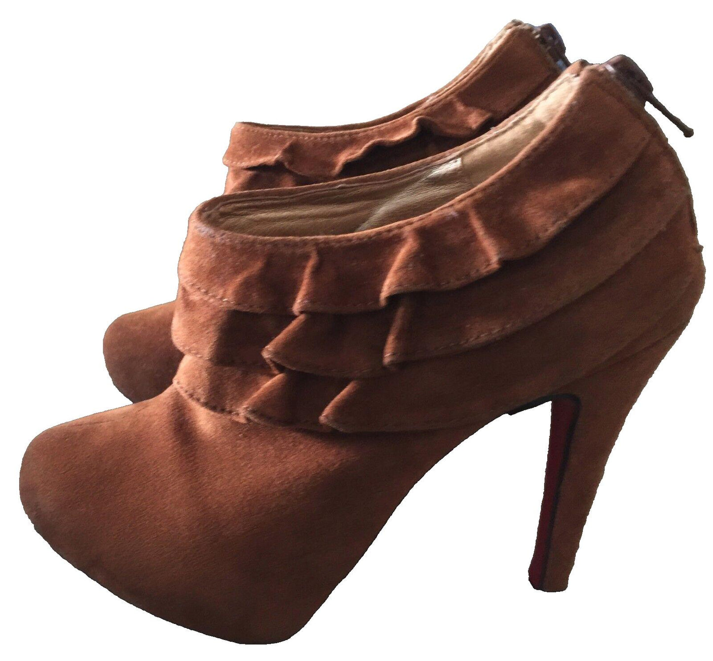 OKI Ankle Boots Tan Suede Look & Feel Stiletto Booties Ladies Size 35