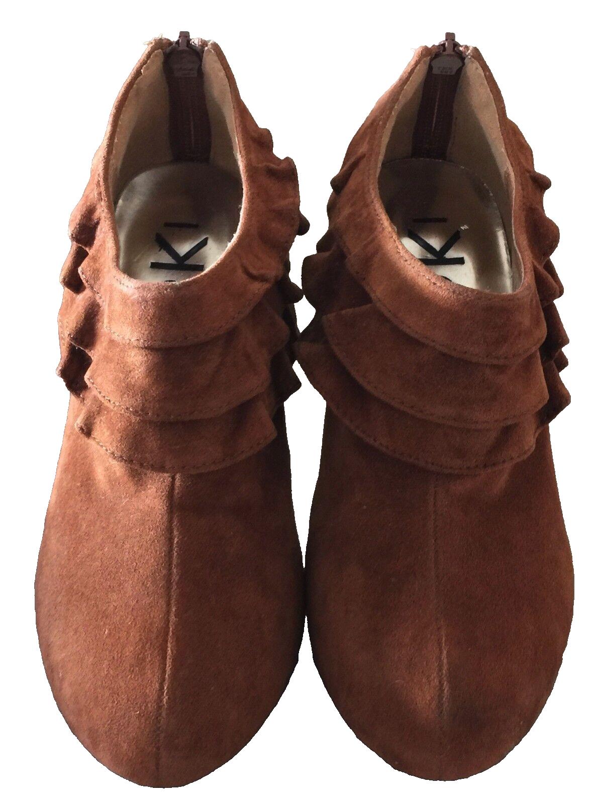 OKI Ankle Boots Tan Suede Look & Feel Stiletto Booties Ladies Size 35