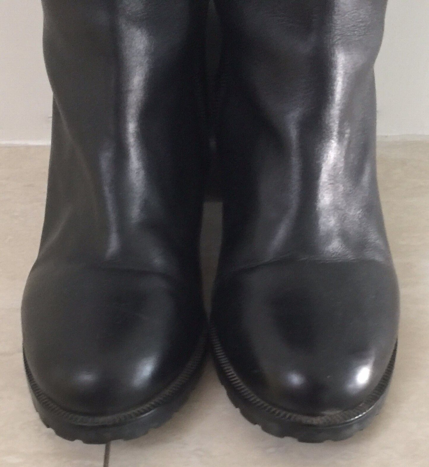 SARRIER "O" Ring Black Leather Boots Knee High Block Heel Lqdies Size 6