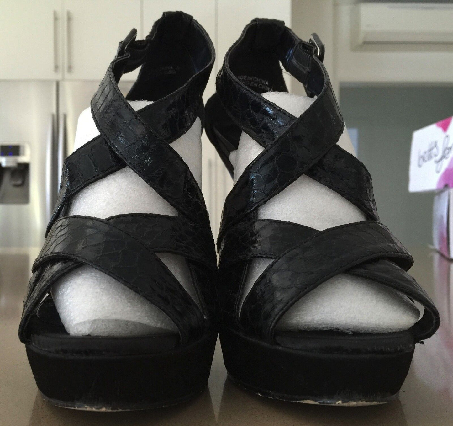 ALDO  Sandals Black Strappy Open Toe Platform Stiletto Heels  Shoes Size 39