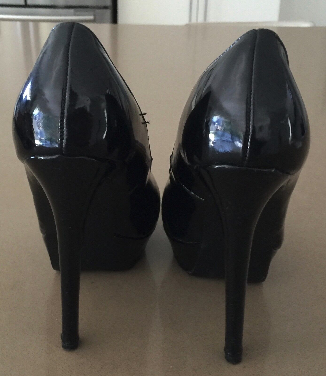 WILDFIRE Platform Shoes Black Patent Pleather Stiletto Pimps Size 5 Sexy