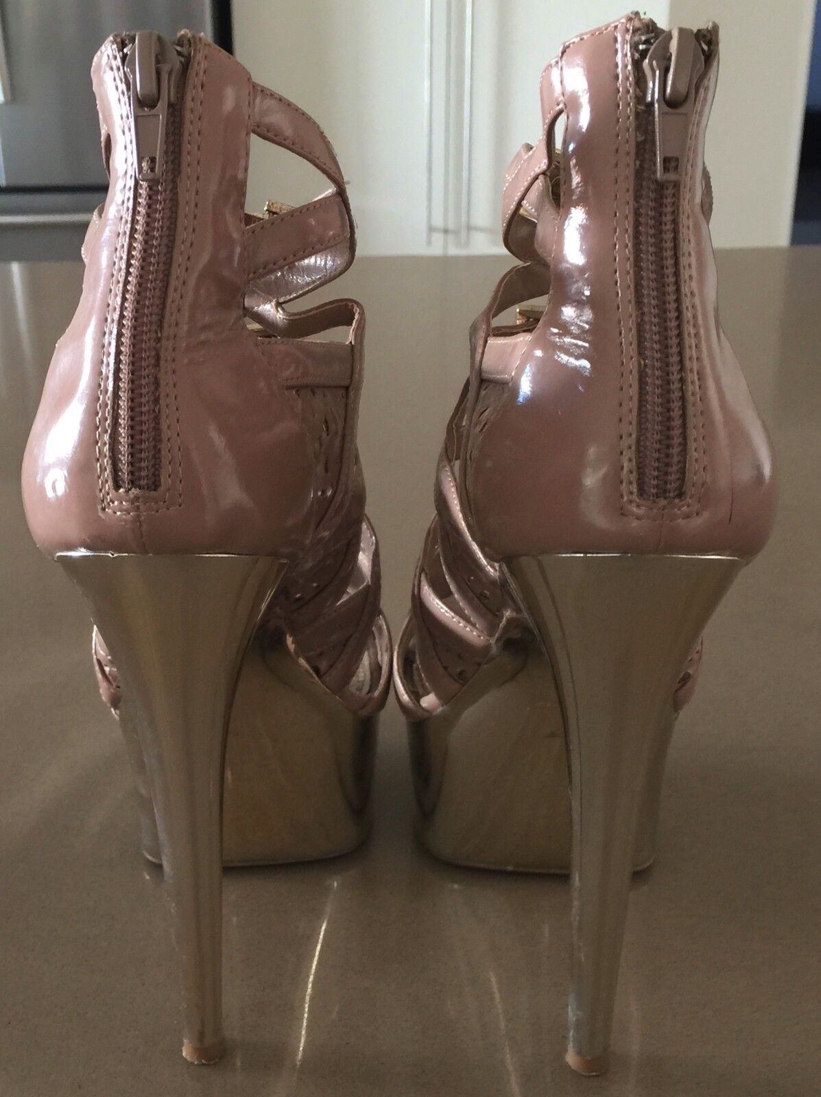 WILD PAIR Heels Shoes Blush Patent PU Strappy Open Toe Platform Size 7M Sexy