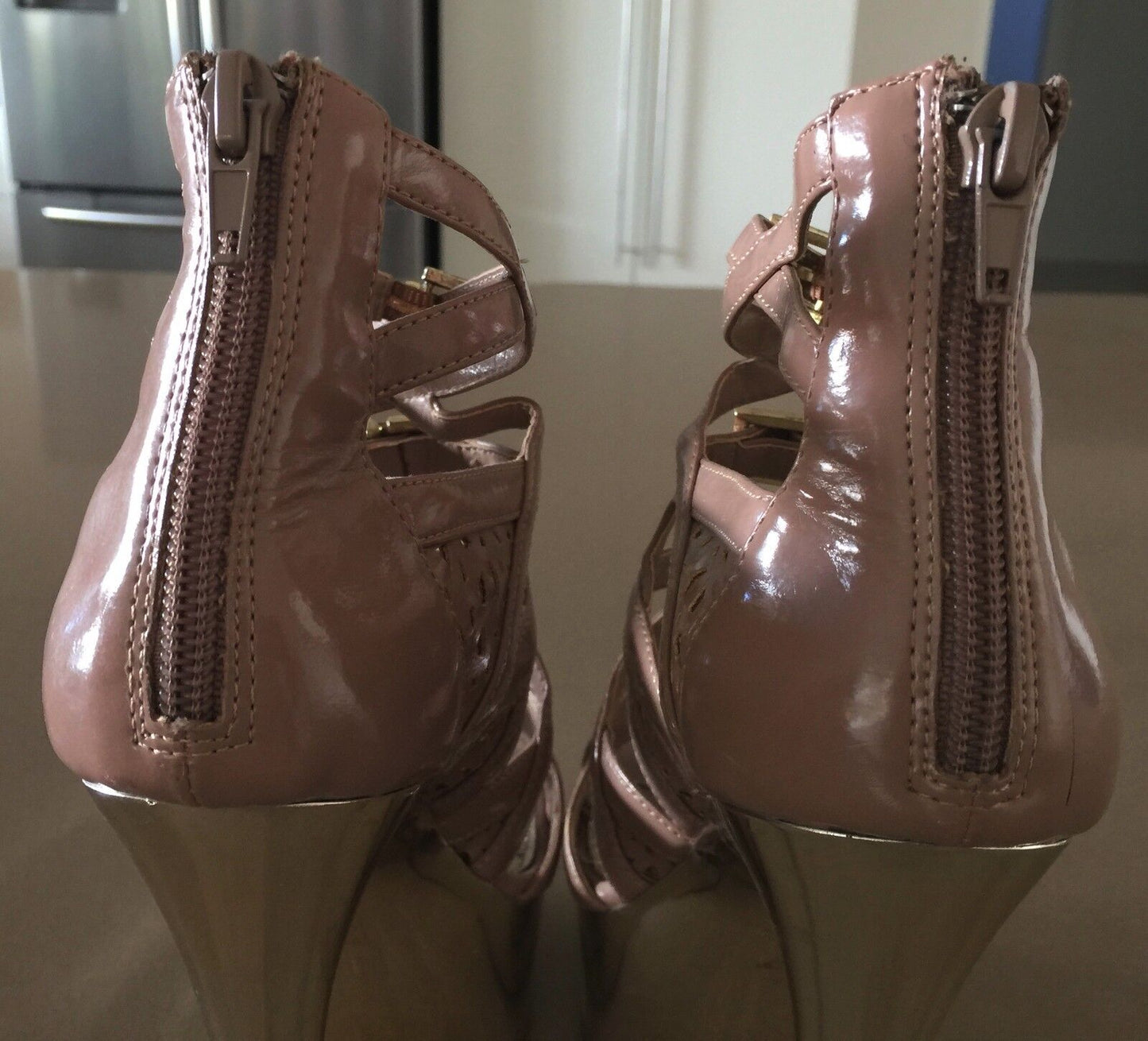WILD PAIR Heels Shoes Blush Patent PU Strappy Open Toe Platform Size 7M Sexy