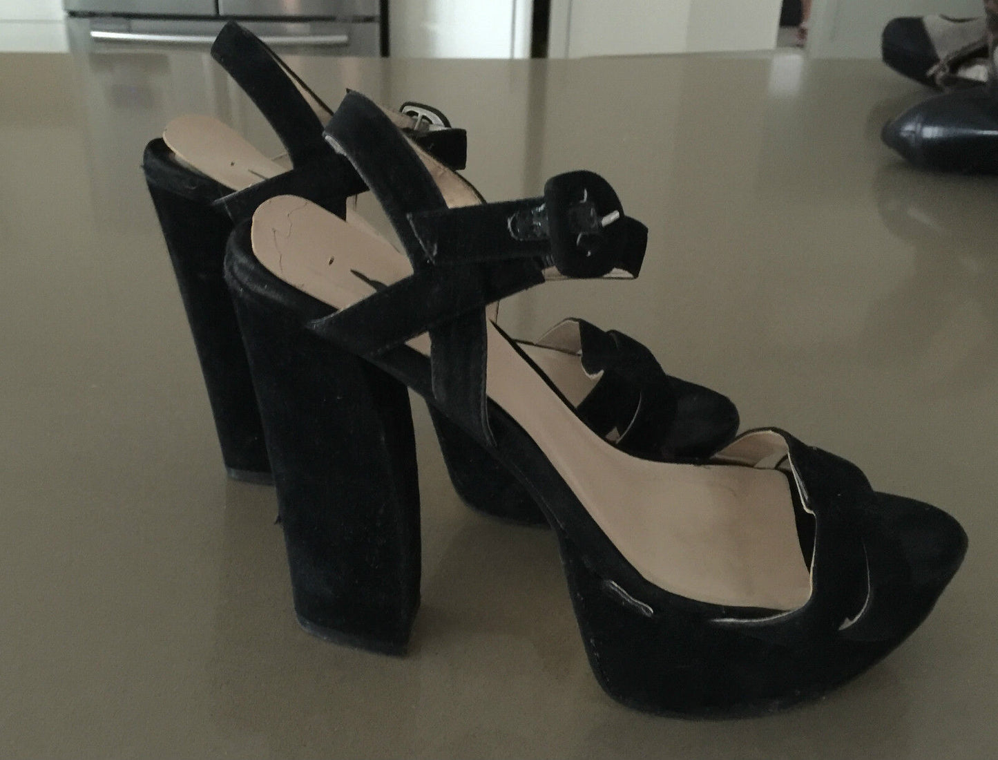 I LOVE BILLY Stiletto Shoes Black Suede Open Toe Ankle Strap Heels Size 40 AU 9+