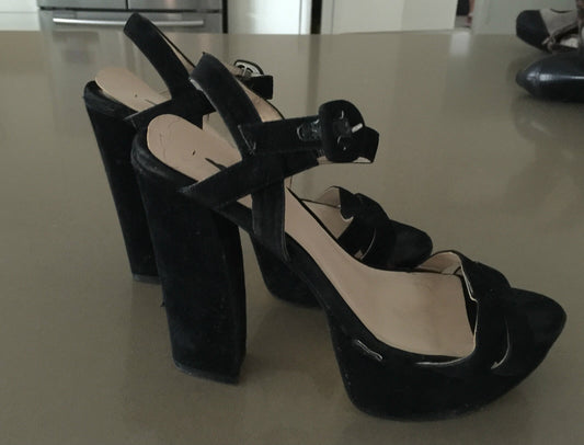 I LOVE BILLY Stiletto Shoes Black Suede Open Toe Ankle Strap Heels Size 40 AU 9+