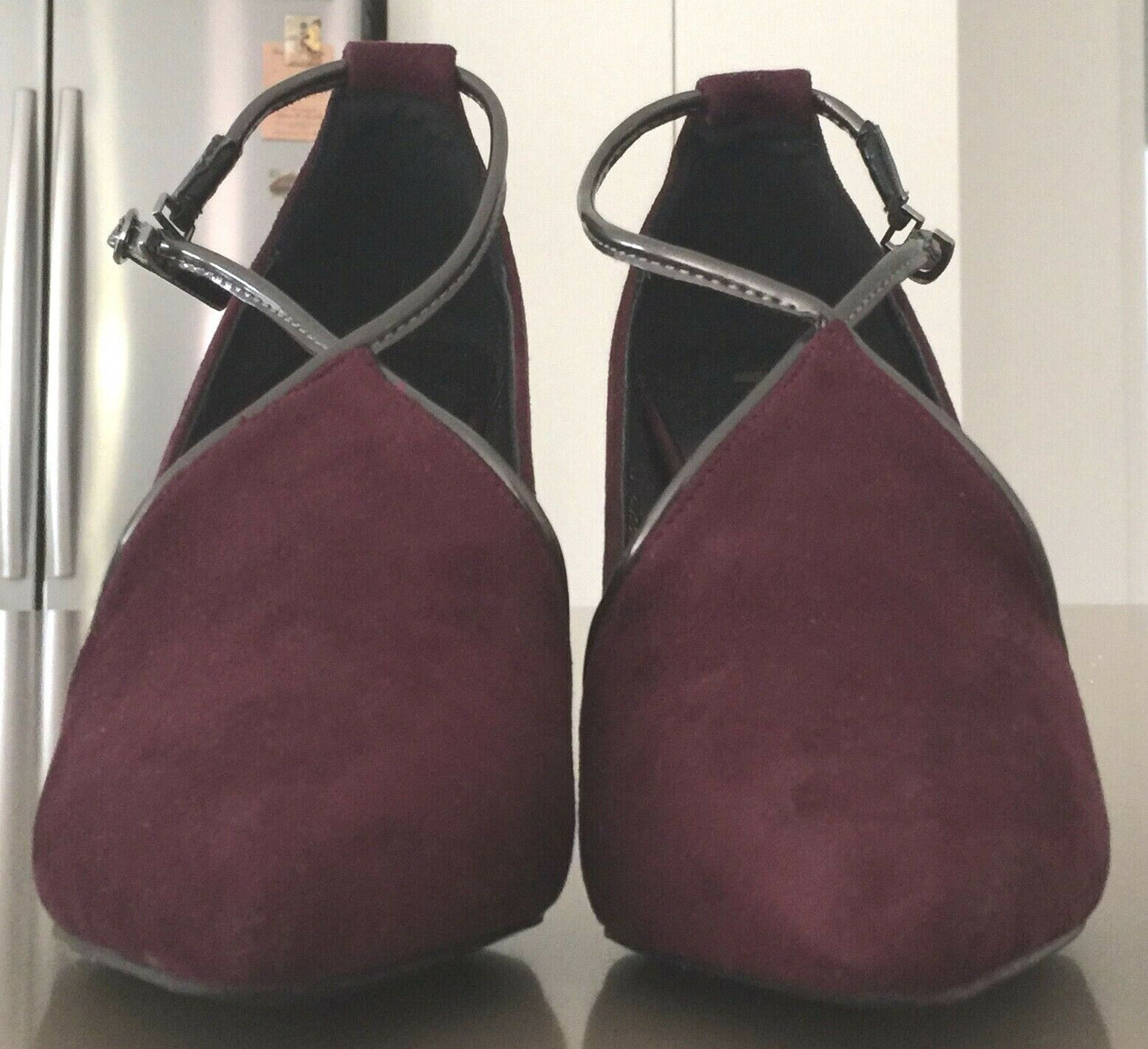 BIGTREE Stiletto Heels Shoes Plum & Bronze Ankle Strap Ladies Size 37 NEW