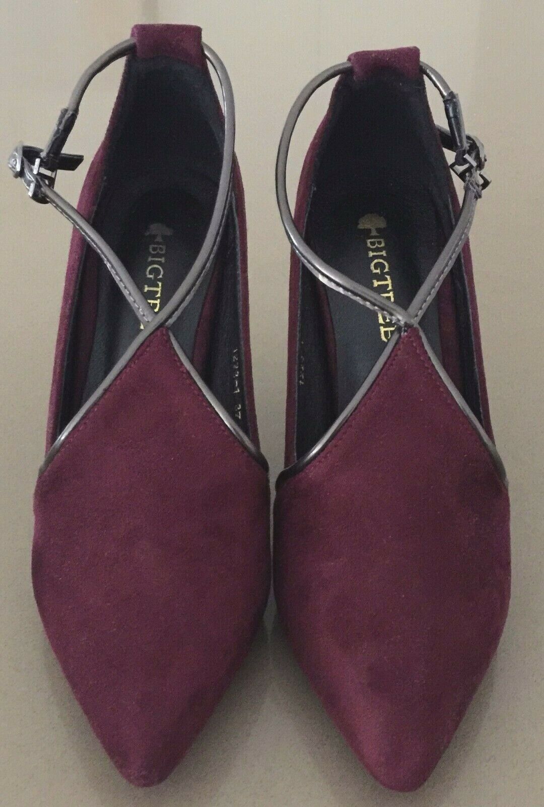 BIGTREE Stiletto Heels Shoes Plum & Bronze Ankle Strap Ladies Size 37 NEW