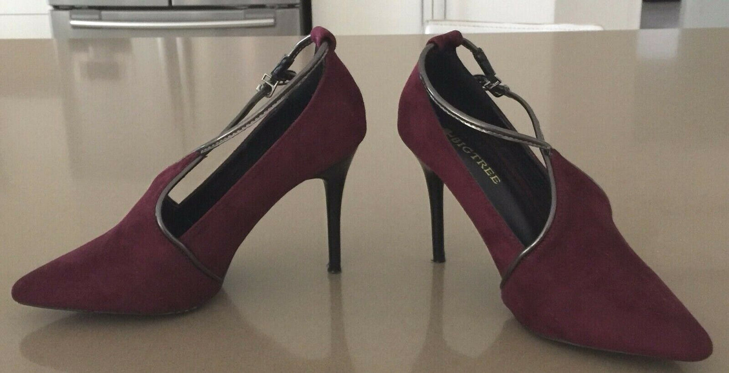 BIGTREE Stiletto Heels Shoes Plum & Bronze Ankle Strap Ladies Size 37 NEW