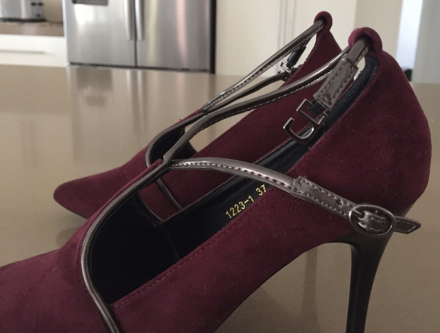 BIGTREE Stiletto Heels Shoes Plum & Bronze Ankle Strap Ladies Size 37 NEW