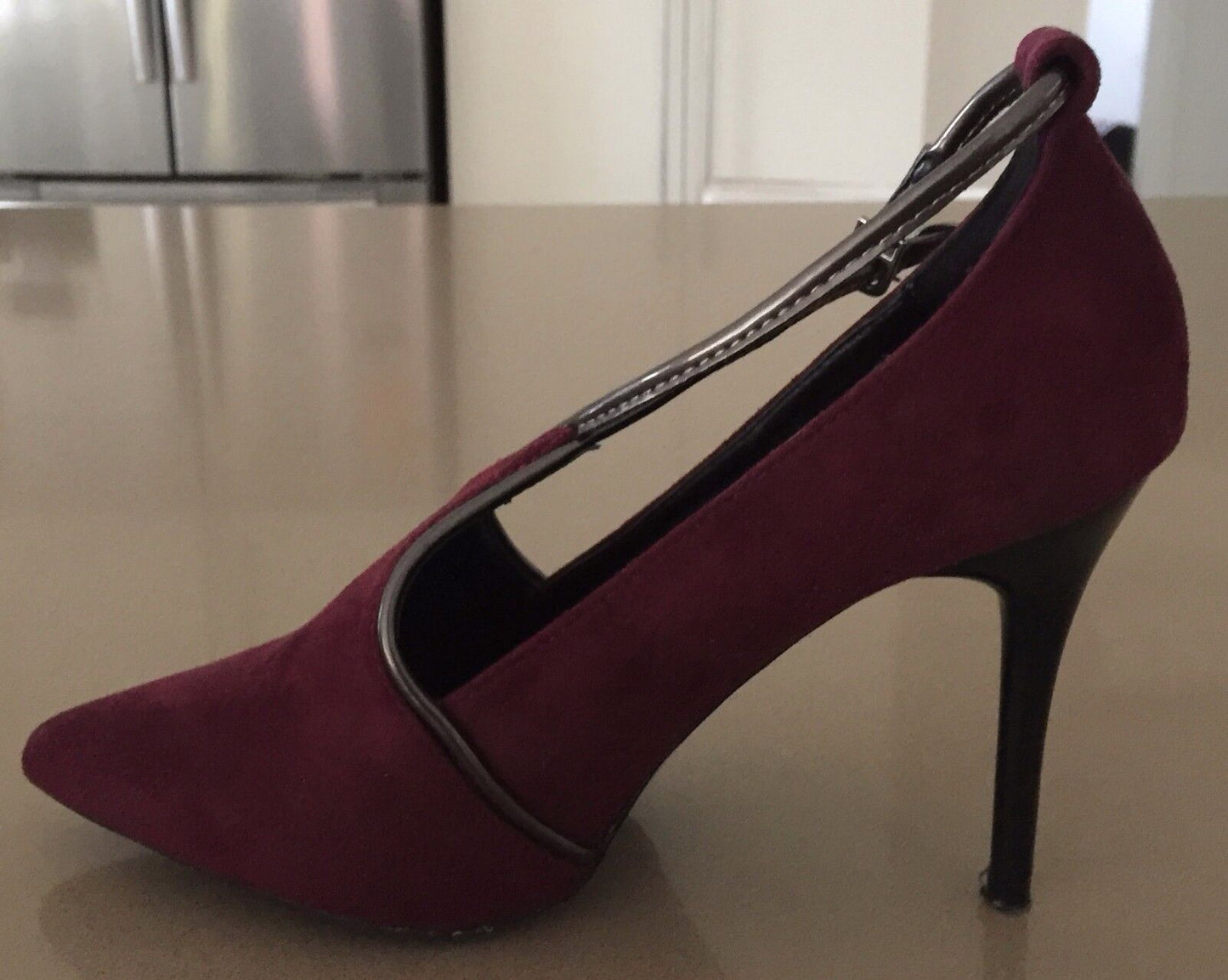 BIGTREE Stiletto Heels Shoes Plum & Bronze Ankle Strap Ladies Size 37 NEW