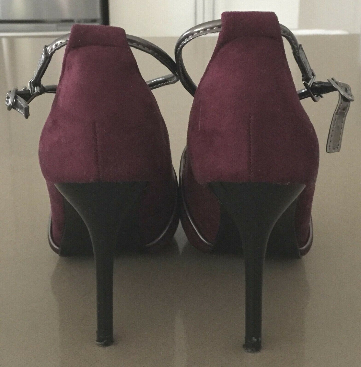 BIGTREE Stiletto Heels Shoes Plum & Bronze Ankle Strap Ladies Size 37 NEW