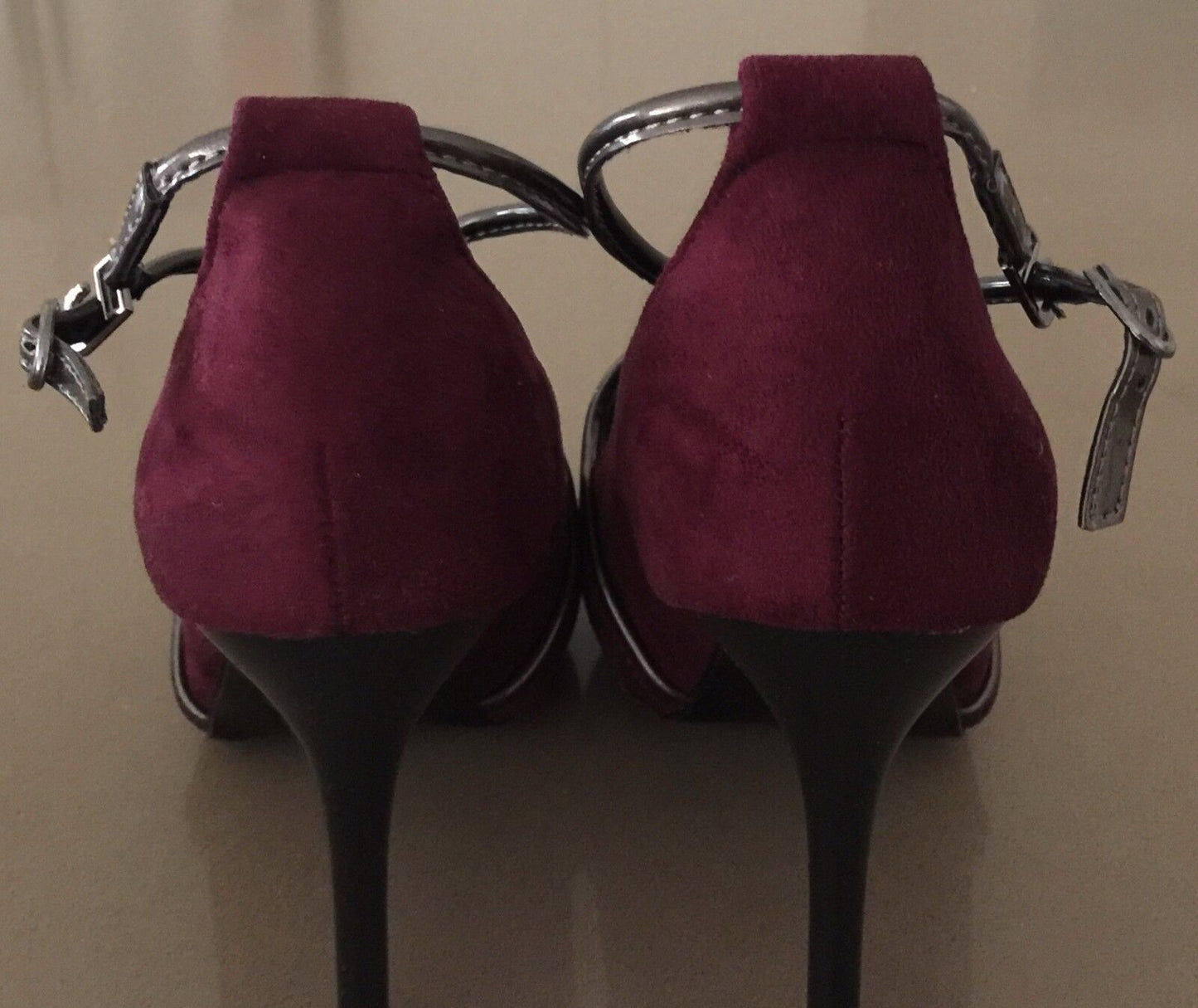 BIGTREE Stiletto Heels Shoes Plum & Bronze Ankle Strap Ladies Size 37 NEW