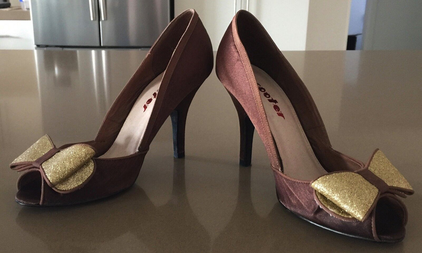 SCOOTER Stiletto Heel Shoes Bronze Brown Fabric Peep Toe 10.5 cm  Ladies Size 39