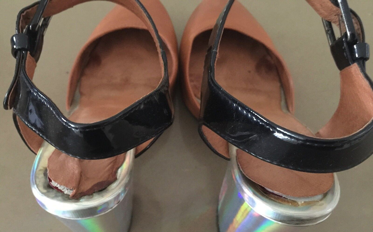 SHUBAR "Morning Kiss" Shoes Tan Black Ankle Strap Ladies Size 41 1940's Look