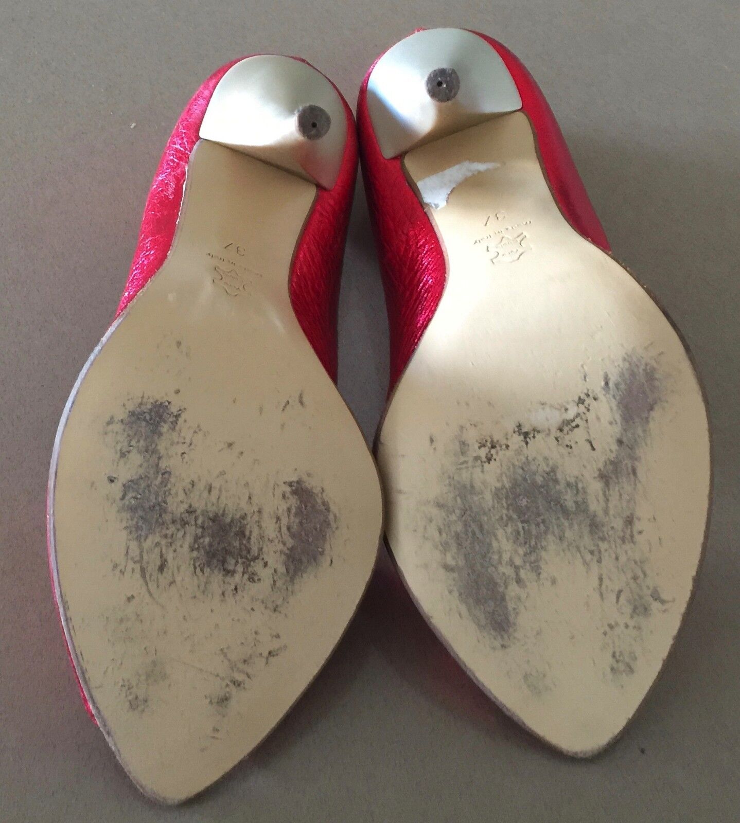 PARADIS Stiletto Heel Shoes Red Grain Leather Peep Toe  Ladies Size 37 Vintage
