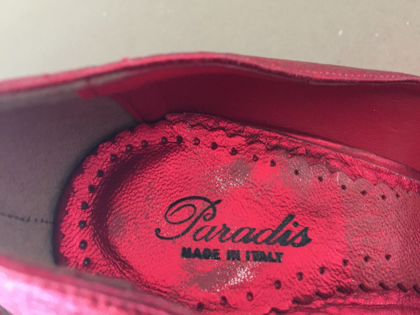 PARADIS Stiletto Heel Shoes Red Grain Leather Peep Toe  Ladies Size 37 Vintage