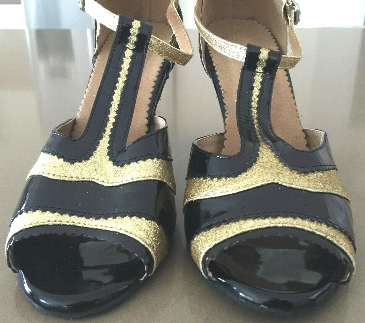 ELISHA Shoes Black Patent Gold Glitter Ballroom Dancing Salsa Ladies US 11 EU 43