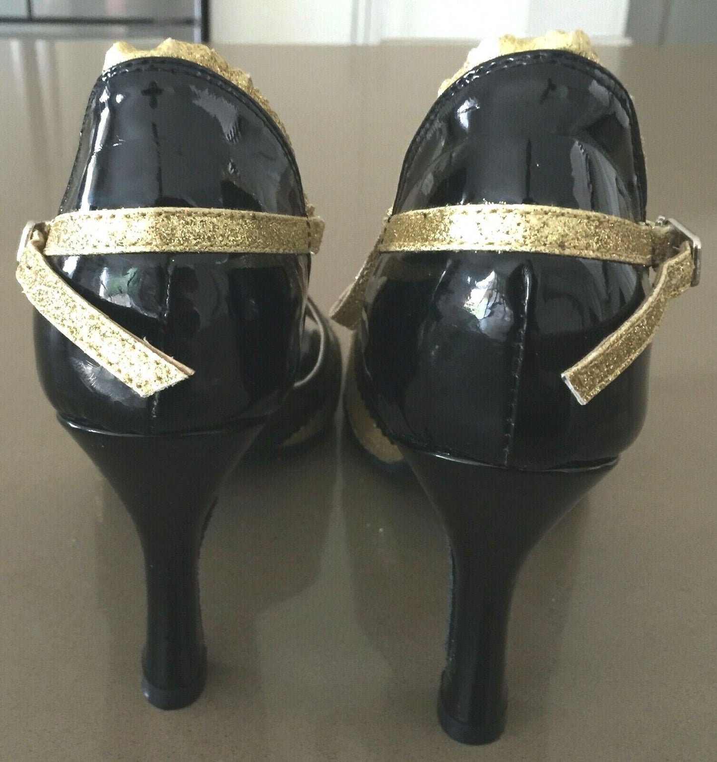ELISHA Shoes Black Patent Gold Glitter Ballroom Dancing Salsa Ladies US 11 EU 43