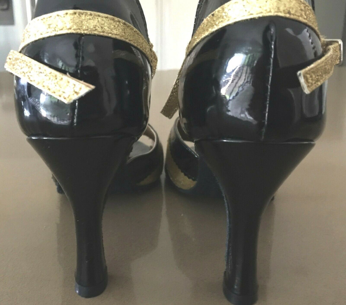 ELISHA Shoes Black Patent Gold Glitter Ballroom Dancing Salsa Ladies US 11 EU 43