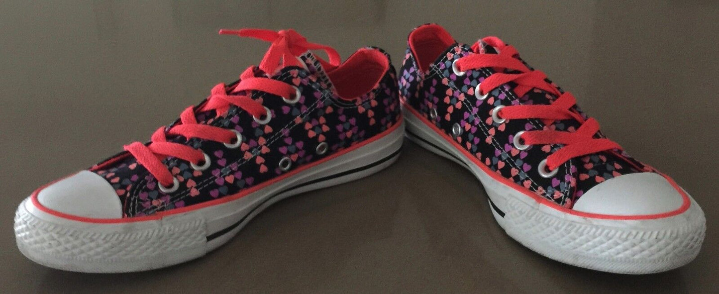 CONVERSE ALL STAR Sneakers Black MultiColoured Heart Low Shoes US 6 UK4 23cm NEW